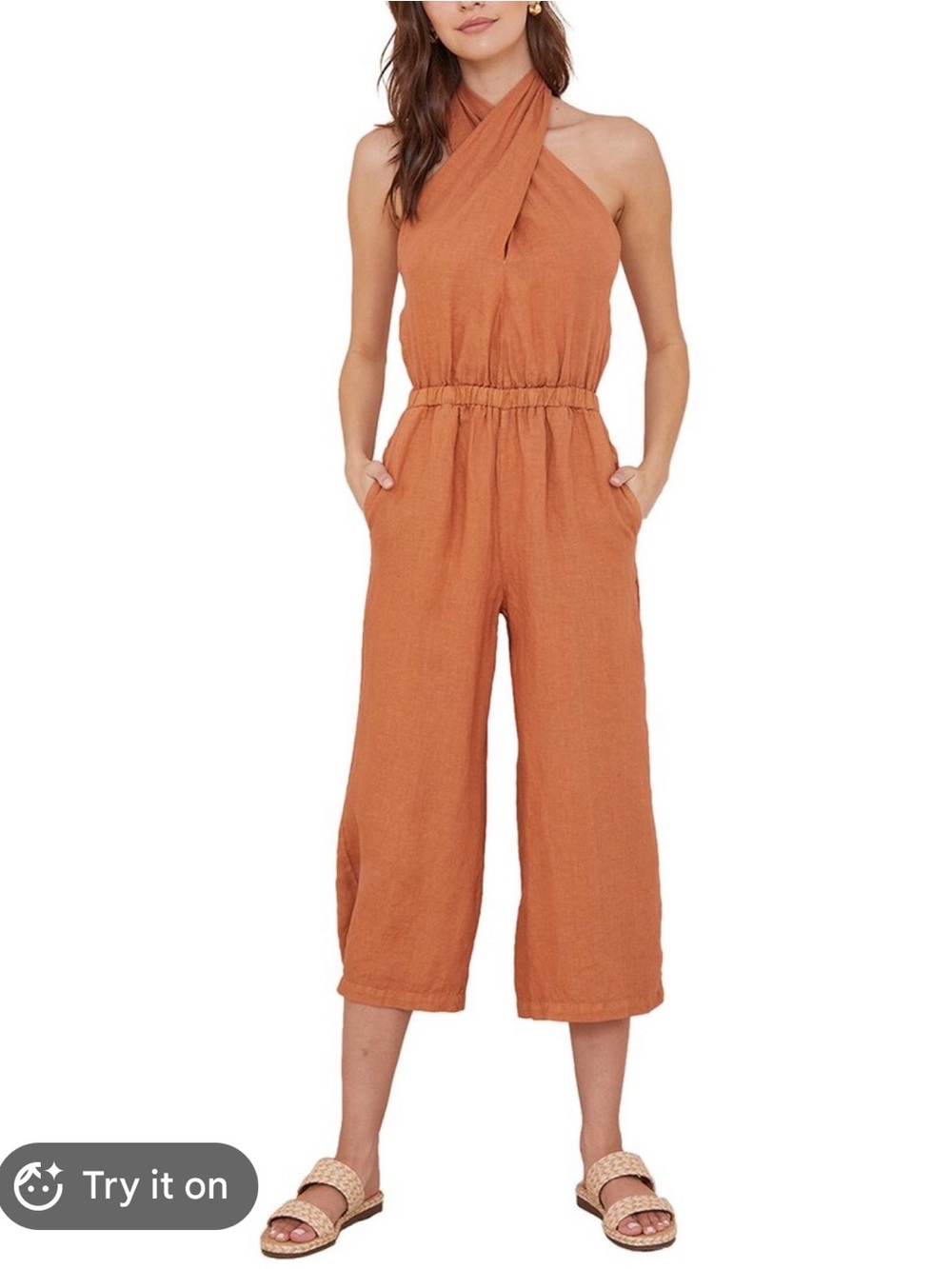 Bella Dahl Linen Halter Neck Jumpsuit Size XS